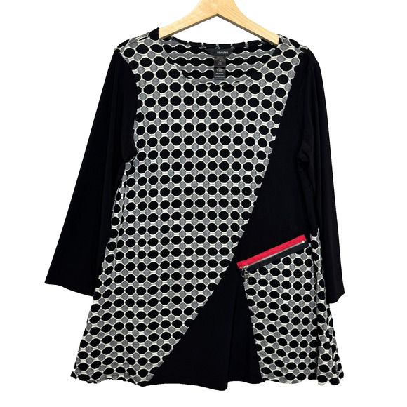 Ali Miles Top Women M Black White Knit Zipper Stretch Wearable Art to Wear - Picture 1 of 11